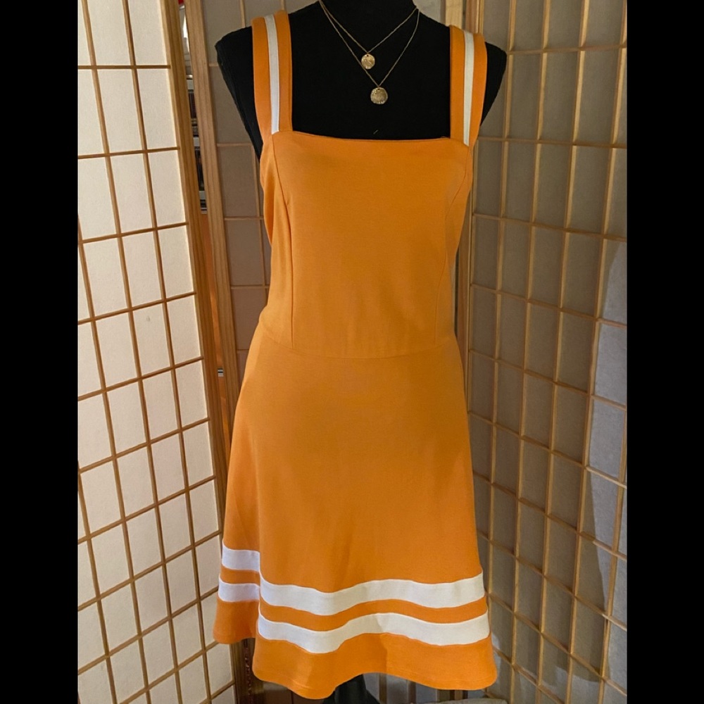 NWT NY&CO-Orange/wt 2strap dress with pockets. SzM